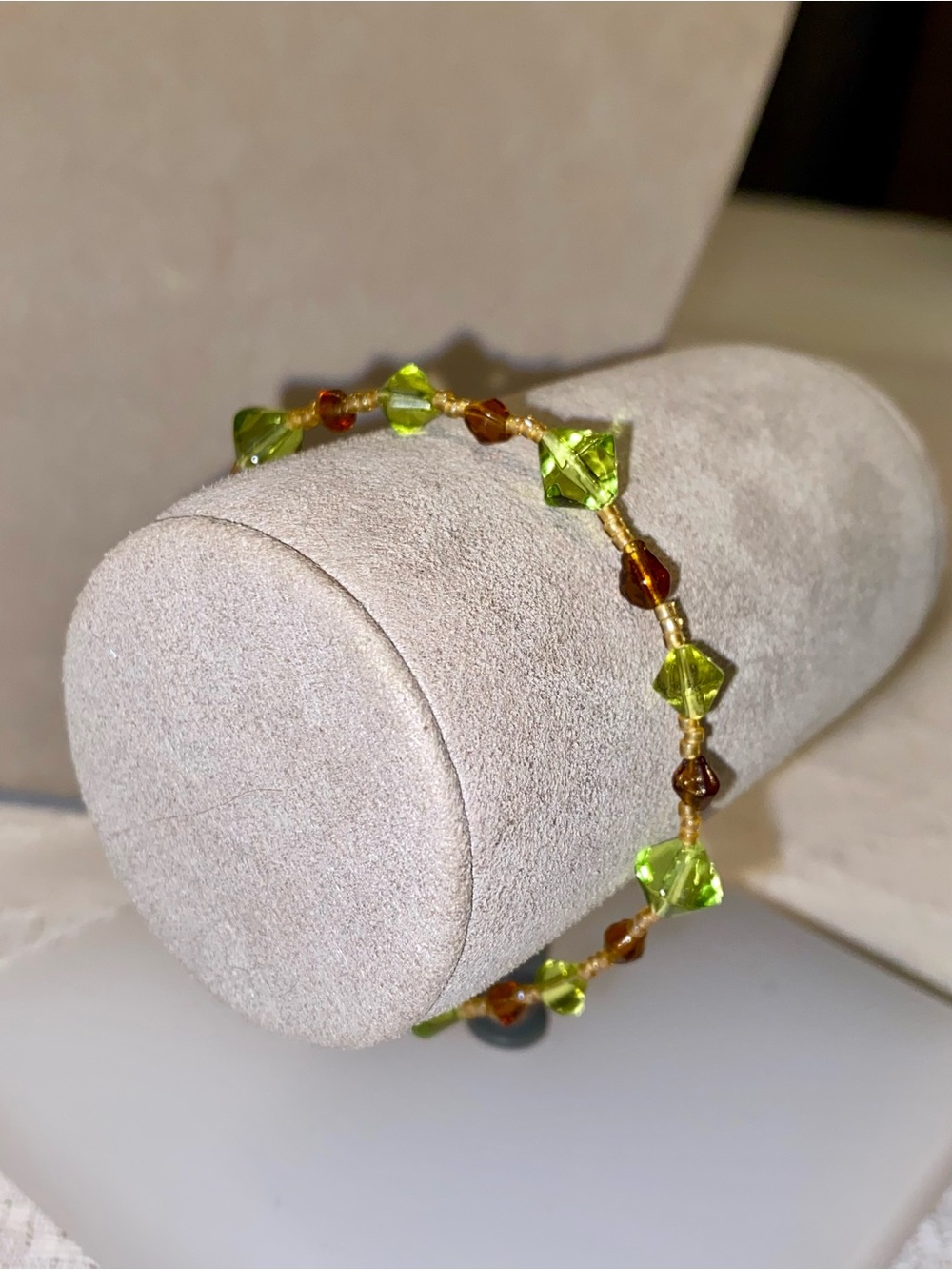 Handcrafted Green and Amber Beaded Bracelet
